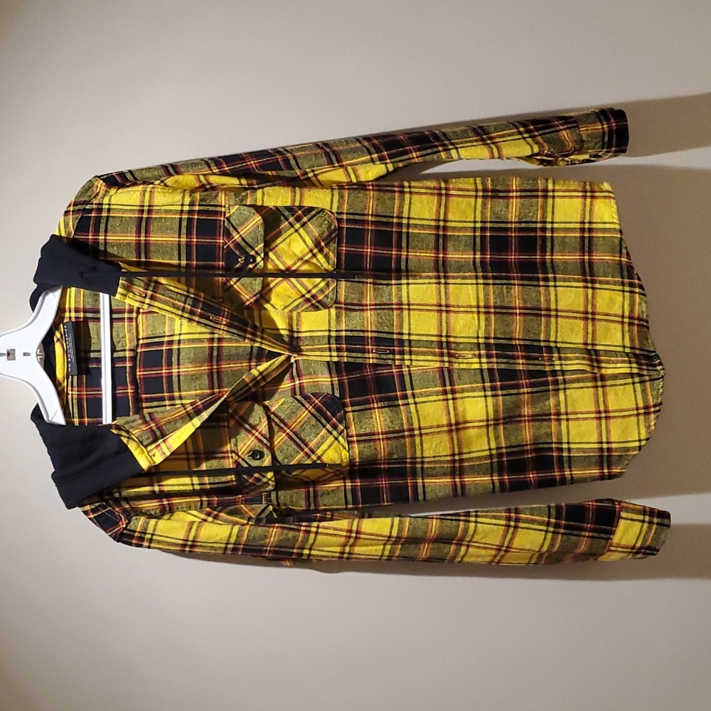 Men's Yellow Hooded Flannel Top - XS